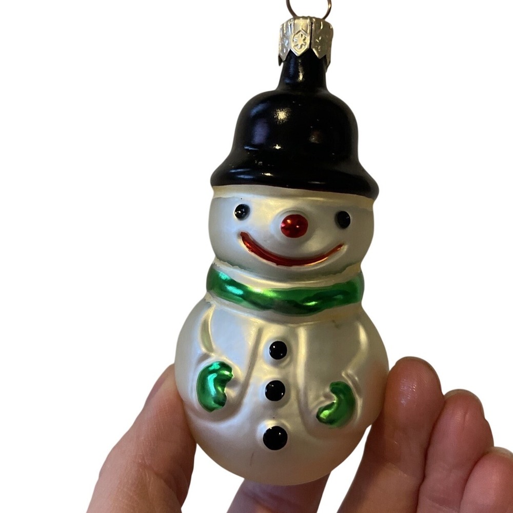 Retired Christopher Radko Chubby Snowman‎ Top hat Shiny Brite Green Mitten Scarf